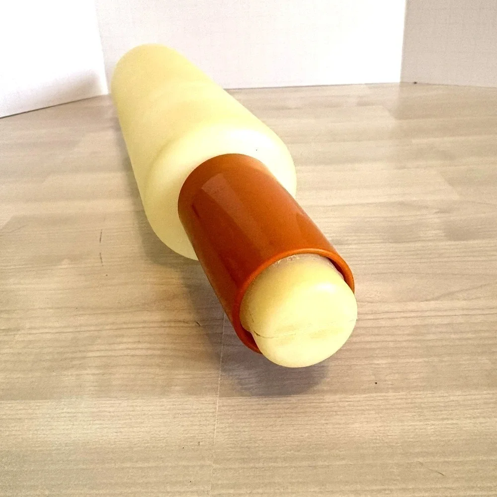 Vintage Tupperware Rolling Pin Fillable Pastry Dough Roller Orange Handles USA‎